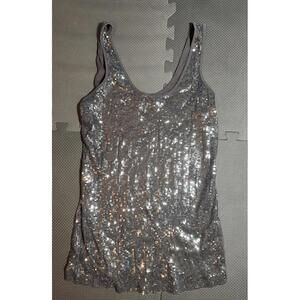Express Dress Grey Sequin Tank Top Mini Glam Sparkle Y2K Size Large Sequence ￼